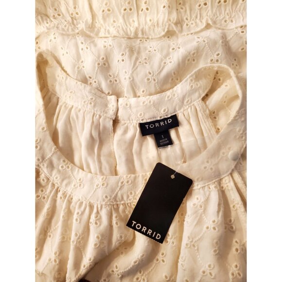 Torrid 1X White Eyelet Halter Top Tiered Ruffle Sleeveless Lined Plus Size 14 16 - Picture 8 of 11